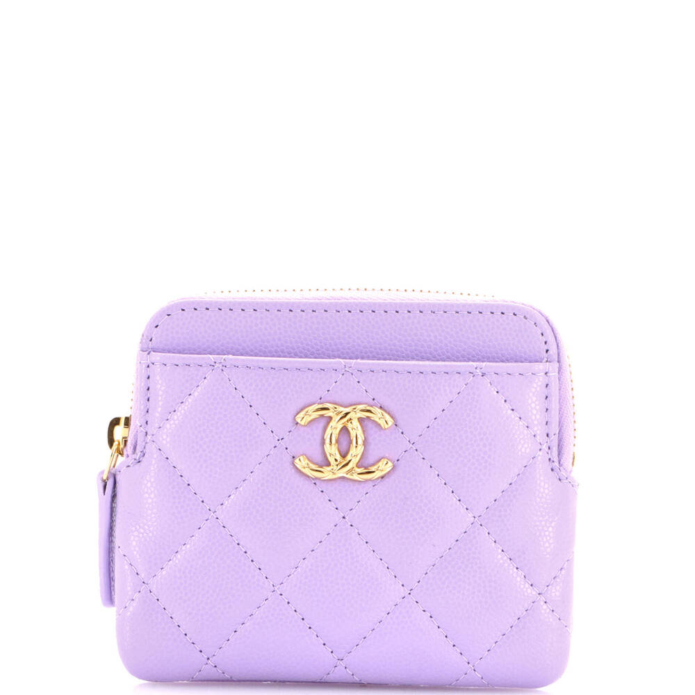 Chanel Textured CC Square Zip Around Card Holder Wallet Quilted Caviar